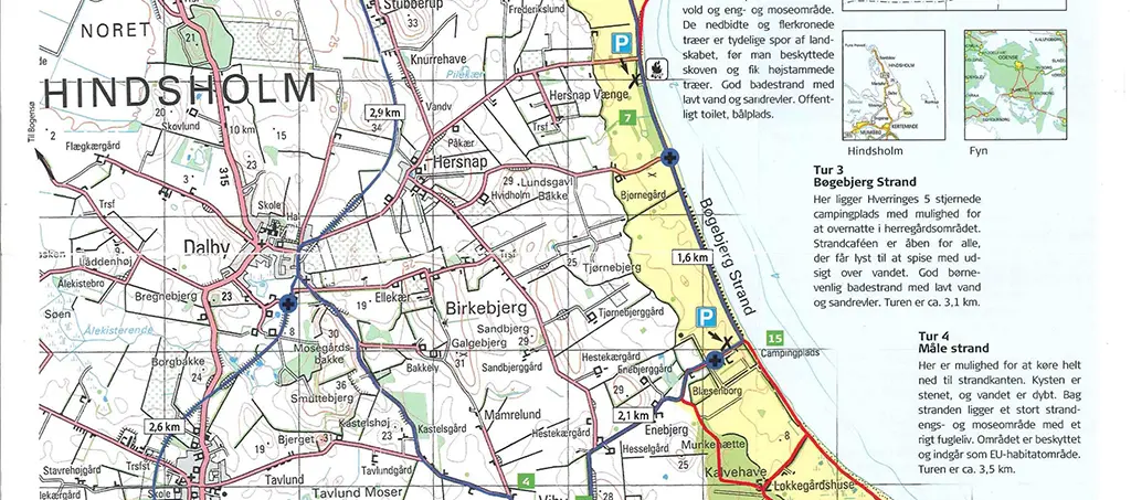 Billede af kort over vandreruter, Hindsholm